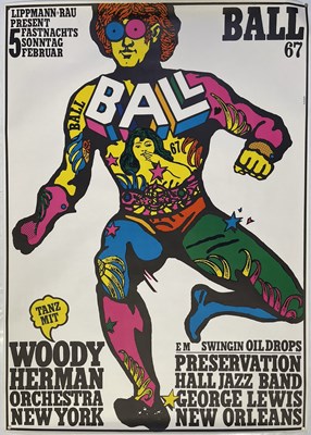 Lot 70 - GUNTHER KIESER COLLECTION - ORIGINAL 1967 WOODY HERMAN 'BALL' POSTER.