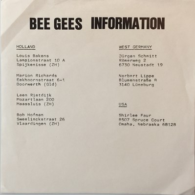 Lot 64 - BEE GEES - INFORMATION EP (FAN CLUB RELEASE - NEW BLOOD NLA2176)