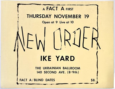 Lot 98 - NEW ORDER - A RARE ORIGINAL POSTER FOR THE NOVEMBER 1981 NEW YORK CONCERT.