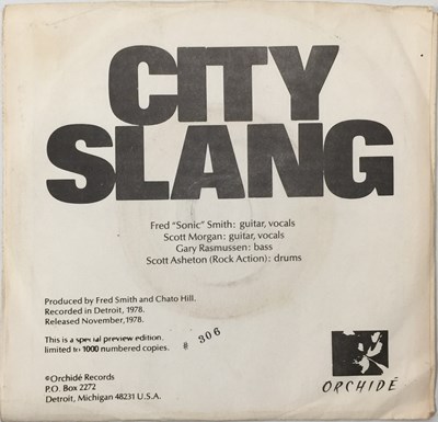Lot 123 - SONIC'S RENDEZVOUS BAND - CITY SLANG 7" (ORIGINAL PRESSING - OR-1002 - BLACK SLEEVE VARIANT)