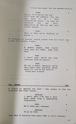 Lot 473 - MANCHESTER MUSIC - SHOOTING SCRIPT FOR 24HR PARTY PEOPLE.