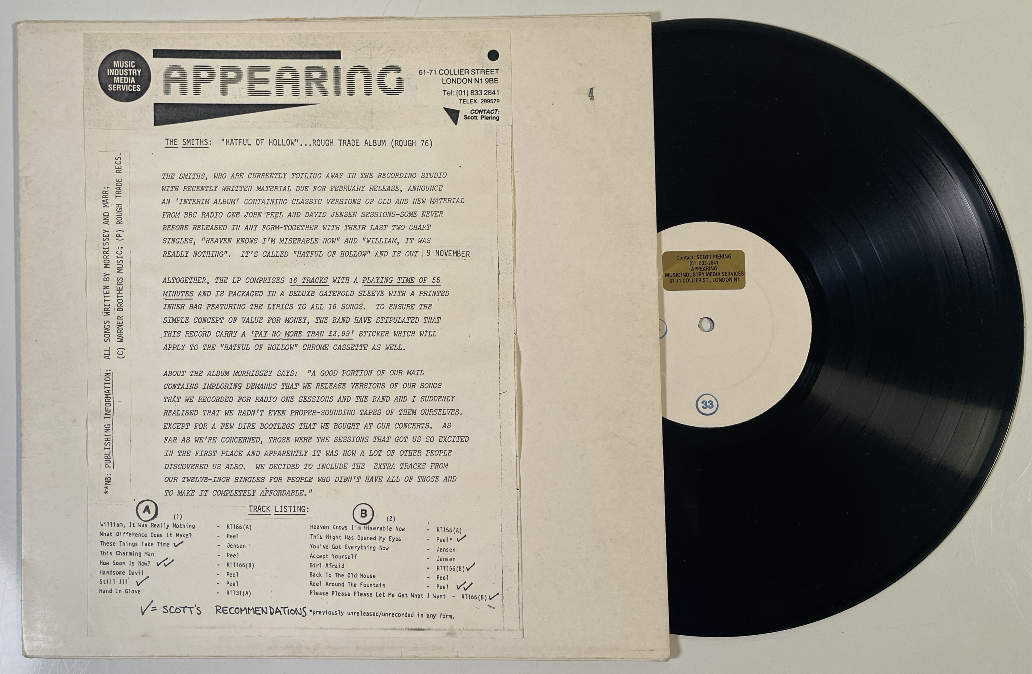 Smiths – Hatful Of Hollow LP レコード UK Org The Smiths Hatful Of Hollow - 1st - VG UK vinyl LP album (LP