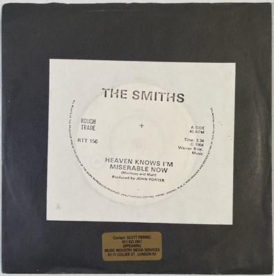 Lot 37 - THE SMITHS - HEAVEN KNOWS I'M MISERABLE NOW 7" (ORIGINAL UK WHITE LABEL TEST PRESSING - RTT 156)