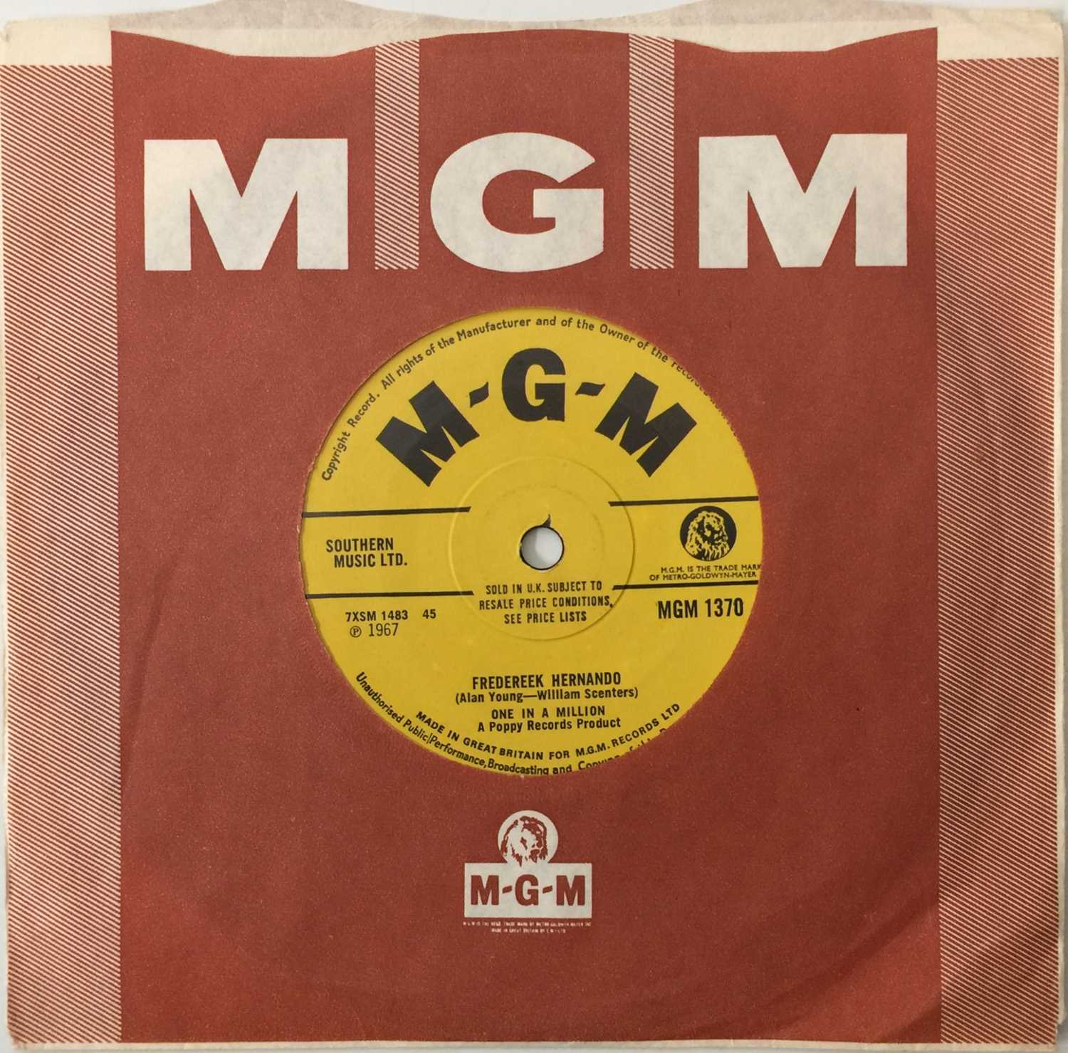Lot 142 - ONE IN A MILLION - FREDEREEK HERNANDO C/W DOUBLE SIGHT 7" (MGM 1370)