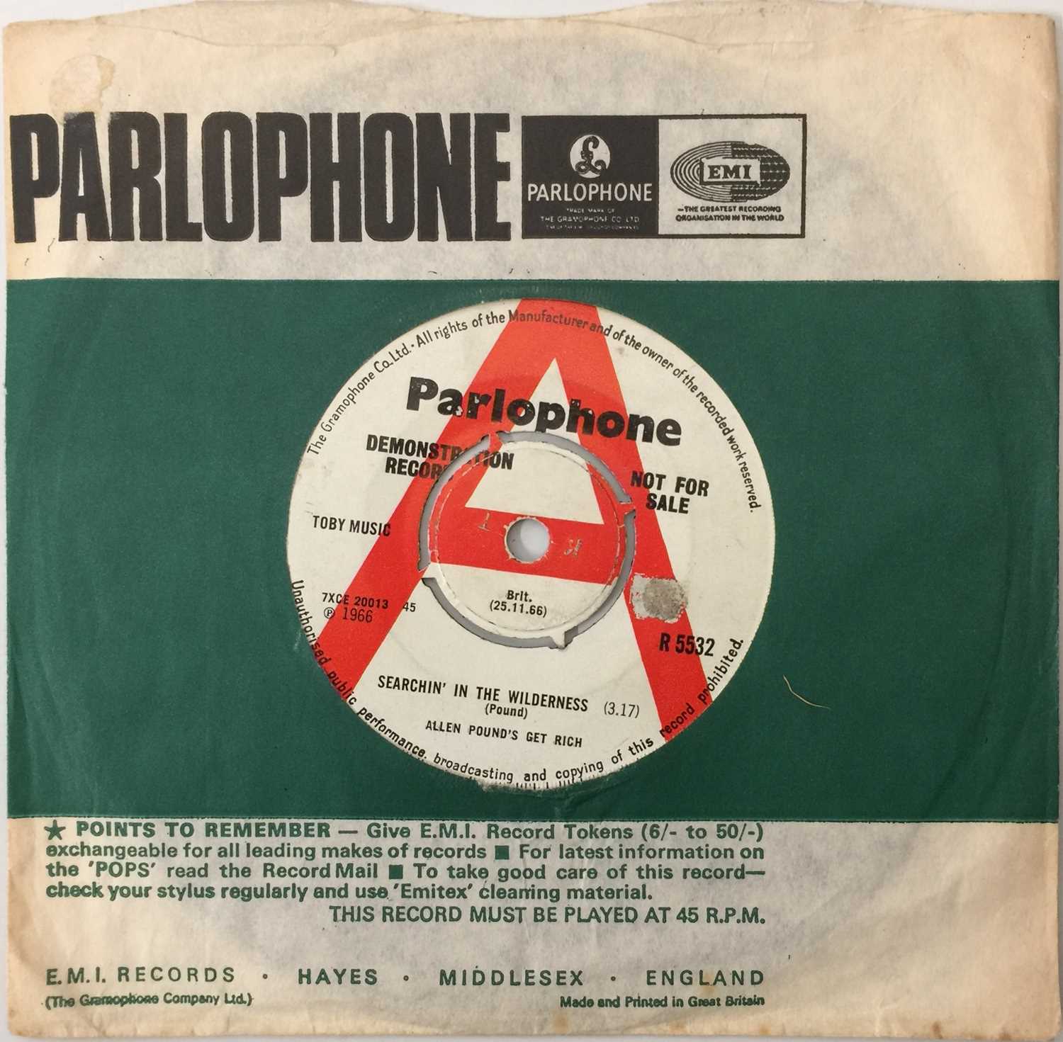 Lot 144 - ALLEN POUND'S GET RICH - SEARCHIN' IN THE WILDERNESS 7" (PROMO - R 5532)
