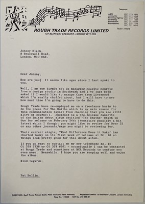 Lot 145 - THE SMITHS - 1984 PRESS LETTER TO OVER 21 MAGAZINE FOR DEBUT ALBUM