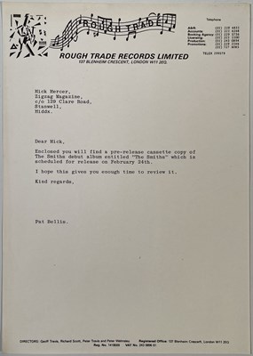 Lot 144 - THE SMITHS - 1984 PRESS LETTER TO ZIG ZAG MAGAZINE FOR DEBUT ALBUM