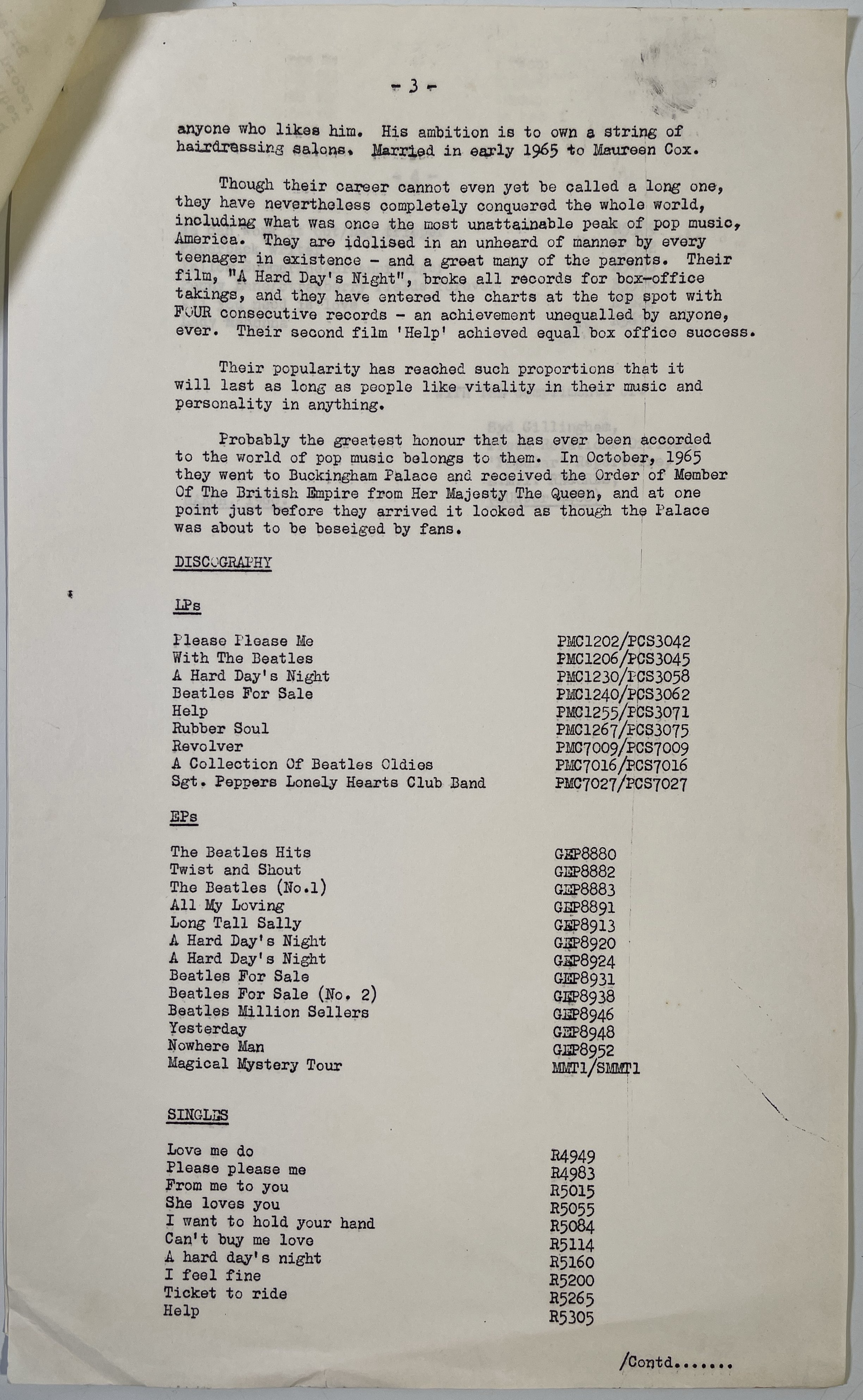 Lot 422 - THE BEATLES - ORIGINAL MARCH 1968 EMI