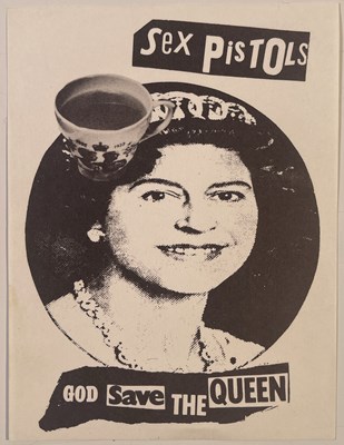 Lot 559 - THE SEX PISTOLS - ORIGINAL TEACUP FLYER - JAMIE REID DESIGN.