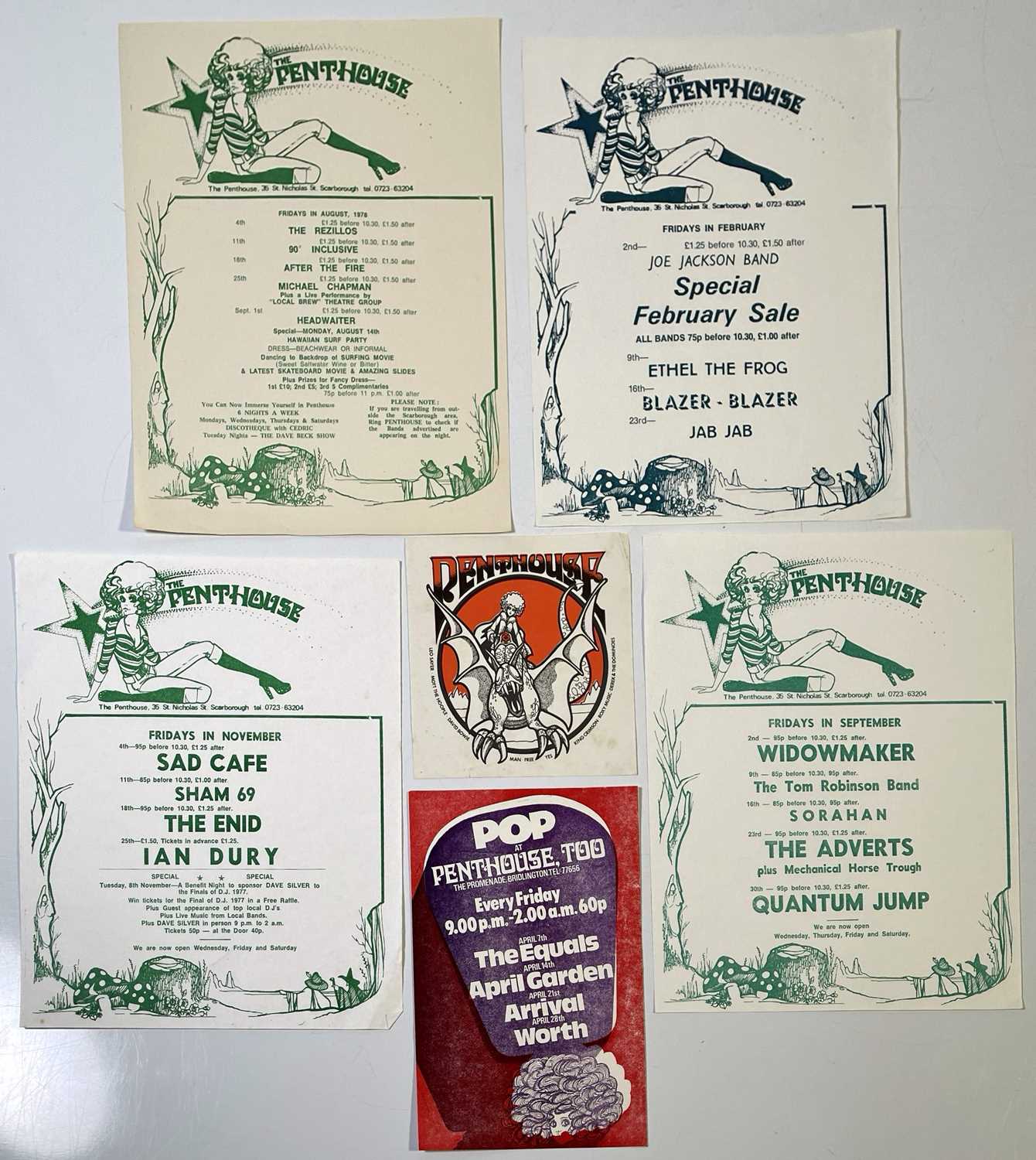 Lot 191 - THE PENTHOUSE, SCARBOROUGH - COLLECTION OF HANDBILLS / MINI POSTERS INC IAN DURY / SHAM 69.