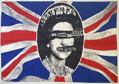 Lot 562 - THE SEX PISTOLS - ORIGINAL JAMIE REID DESIGNED 'GOD SAVE THE QUEEN' FLAG.