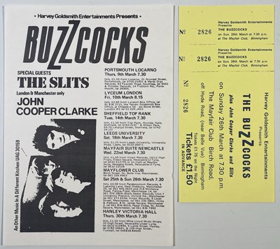 Lot 535 - PUNK INTEREST - ORIGINAL HANDBILL AND TICKET FOR BUZZCOCKS / JOHN COOPER CLARKE / THE SLITS.