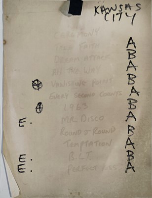 Lot 489 - NEW ORDER - TECHNIQUE TOUR - ORIGINAL PRINTED LYRIC SHEET AND TWO SET LISTS.