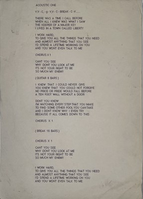 Lot 489 - NEW ORDER - TECHNIQUE TOUR - ORIGINAL PRINTED LYRIC SHEET AND TWO SET LISTS.