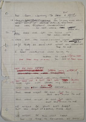 Lot 492 - NEW ORDER - HANDWRITTEN LYRICS FOR 'SUNRISE'.