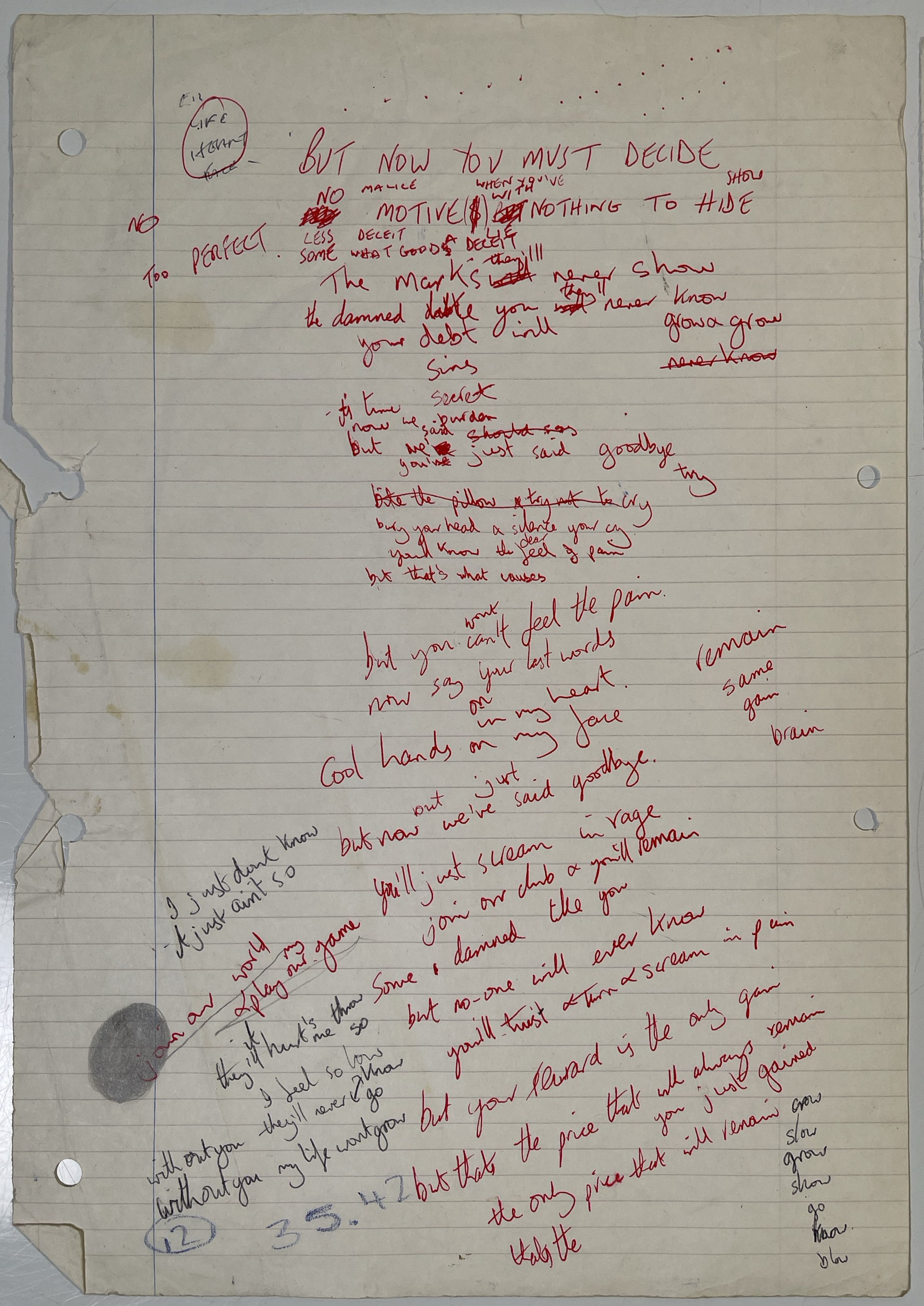 Lot 494 - NEW ORDER - LOW-LIFE - HANDWRITTEN LYRICS