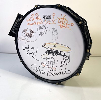 Lot 544 - THE DAMNED - A FULLY SIGNED LIMITED EDITION SPAUN DRUM.