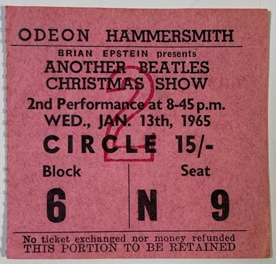 Lot 390 - THE BEATLES - ORIGINAL 1965 ODEON HAMMERSMITH CHRISTMAS SHOW TICKETS.