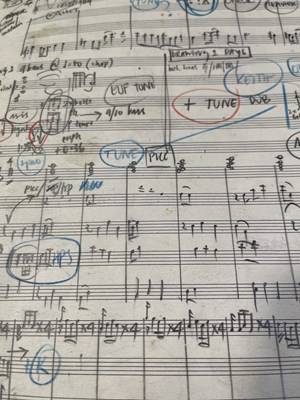 Lot 593 - MICHAEL NYMAN (1944-) ORIGINAL HANDWRITTEN ORCHESTRATION SHEET MUSIC FOR 'CHASING SHEEP..'