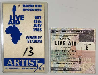 Lot 130 - LIVE AID - ORIGINAL TICKET AND ARTIST PASS.