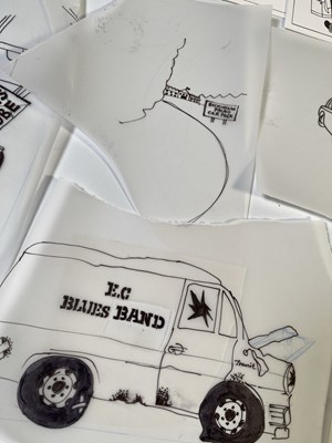 Lot 400 - ERIC CLAPTON INTEREST - ORIGINAL DESIGNS AND HAND DRAWN ART FOR ROGER FORRESTER CHRISTMAS CARDS.