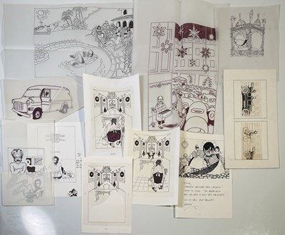 Lot 400 - ERIC CLAPTON INTEREST - ORIGINAL DESIGNS AND HAND DRAWN ART FOR ROGER FORRESTER CHRISTMAS CARDS.