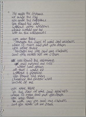 Lot 415 - ERIC CLAPTON - ORIGINAL HANDWRITTEN LYRICS FOR 'YOU WERE THERE'.