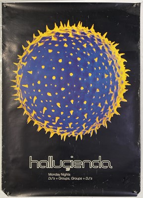 Lot 476 - THE HACIENDA - ORIGINAL C 1990S 'HALLUCIENDA' CLUB NIGHT POSTER.