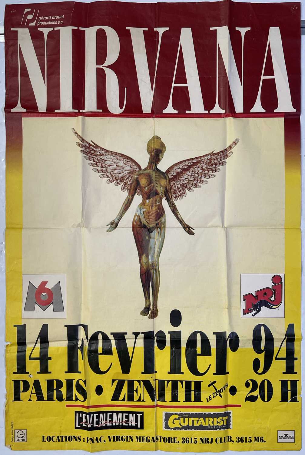 超レア NIRVANA ポスター Lot 254 - NIRVANA - ORIGINAL 1994 PARIS CONCERT POSTER.