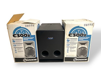 Lot 9 - MACKIE SUBWOOFER AND SPEAKERS.