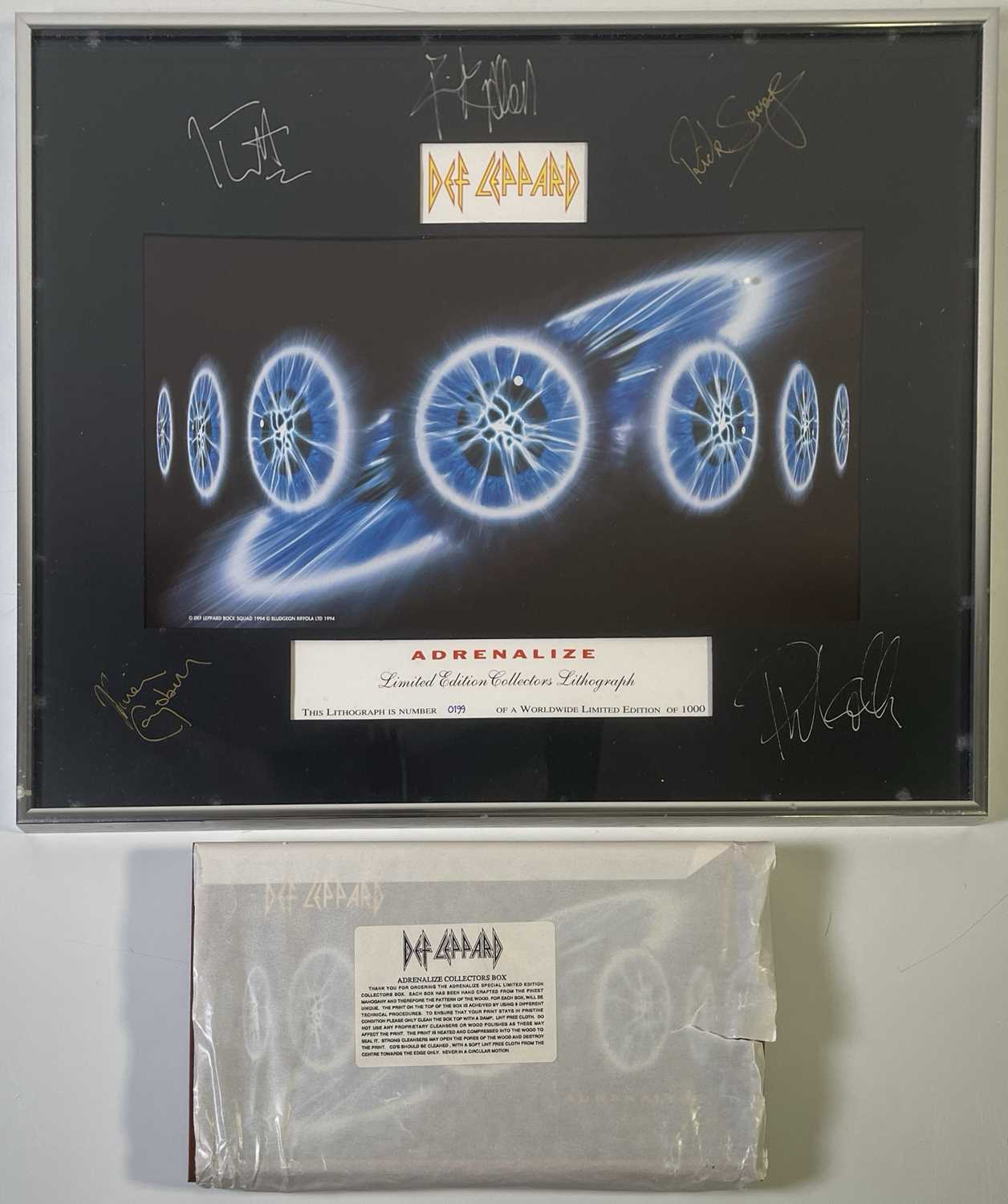 Lot 272 - LIMITED EDITION DEF LEPPARD ADRENALIZE FAN CLUB ITEMS IN SIGNED LITHO.