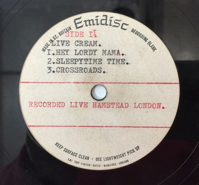 Lot 29 - CREAM - LIVE CREAM LP (EMIDISC ACETATE RECORDING WITH ADDITIONAL TRACKS TO COMMERCIAL RELEASE)
