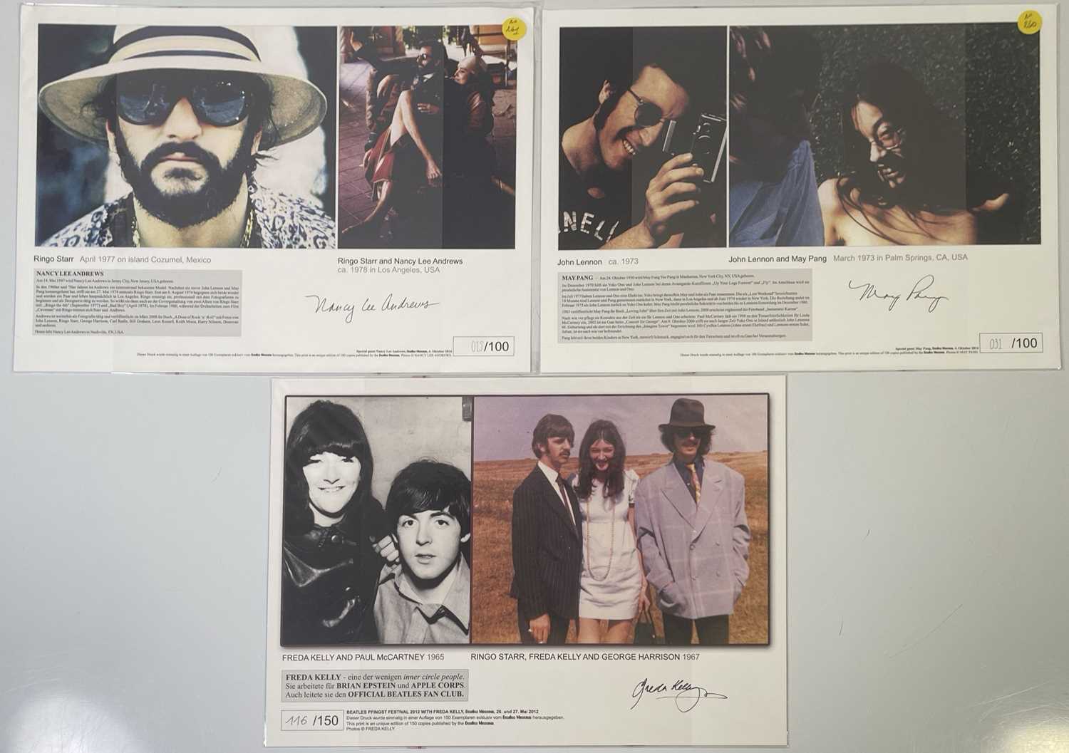 Lot 181 - THE BEATLES - SIGNED PRINTS INC MAY PANG.