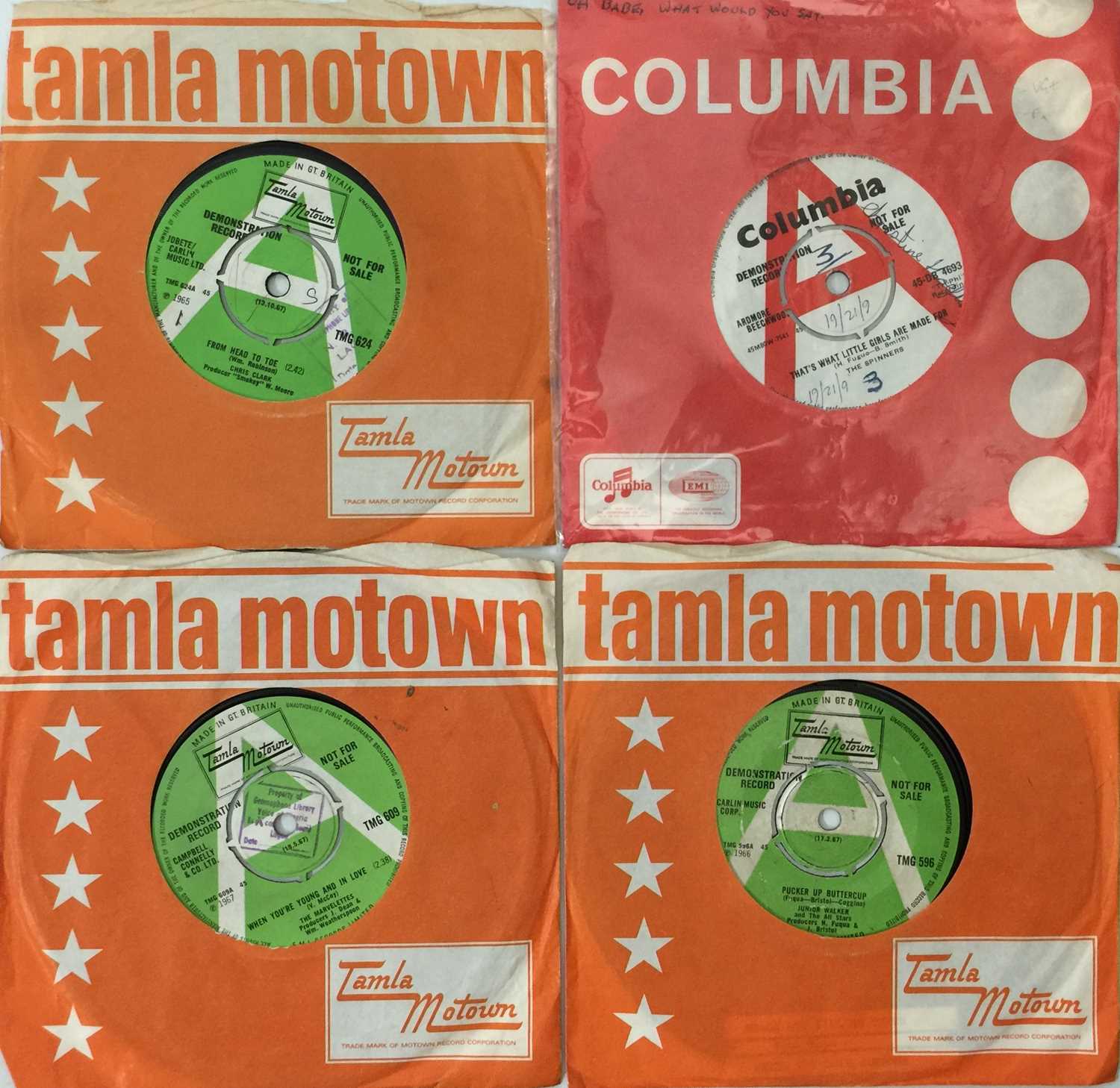 Lot 185 - UK TAMLA MOTOWN DEMOS + RARE EARLY DETROIT SPINNERS 7" DEMO
