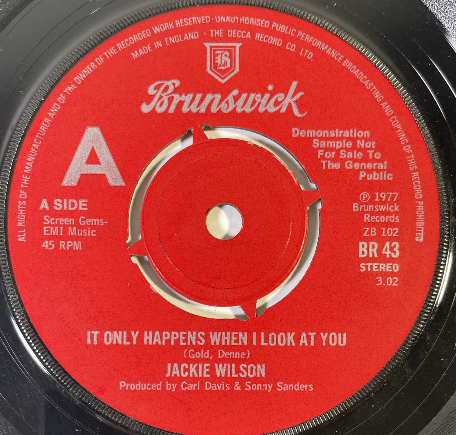 Lot 393 - JACKIE WILSON 7" UK DEMO - IT ONLY HAPPENS WHEN I LOOK AT YOU