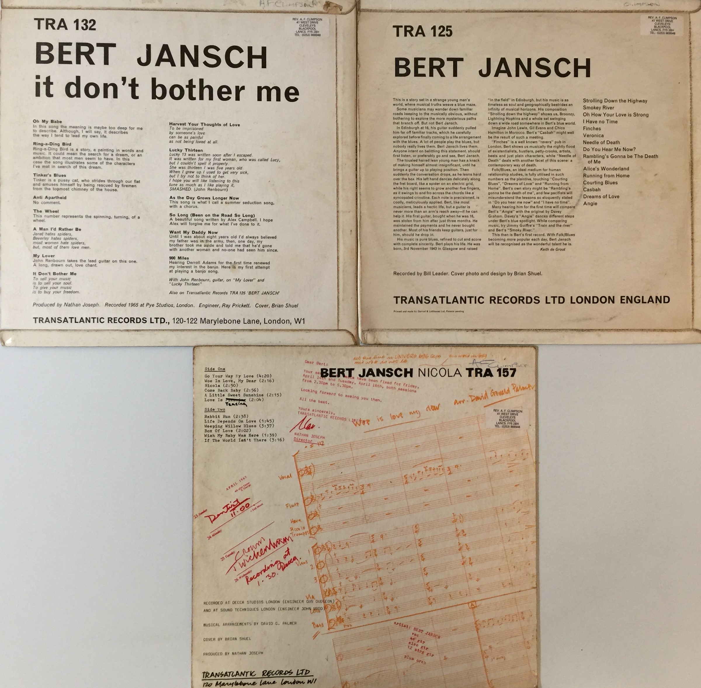 Lot 870 - BERT JANSCH - TRANSATLANTIC LP RARITIES