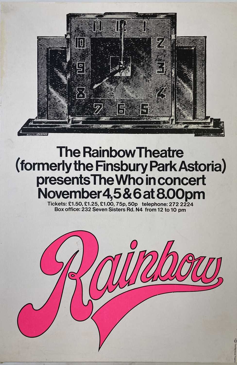 Lot 314 - THE WHO - RAINBOW THEATRE 1971 POSTER.