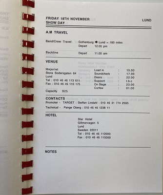 Lot 434 - OASIS 1994 TOUR ITINERARY.