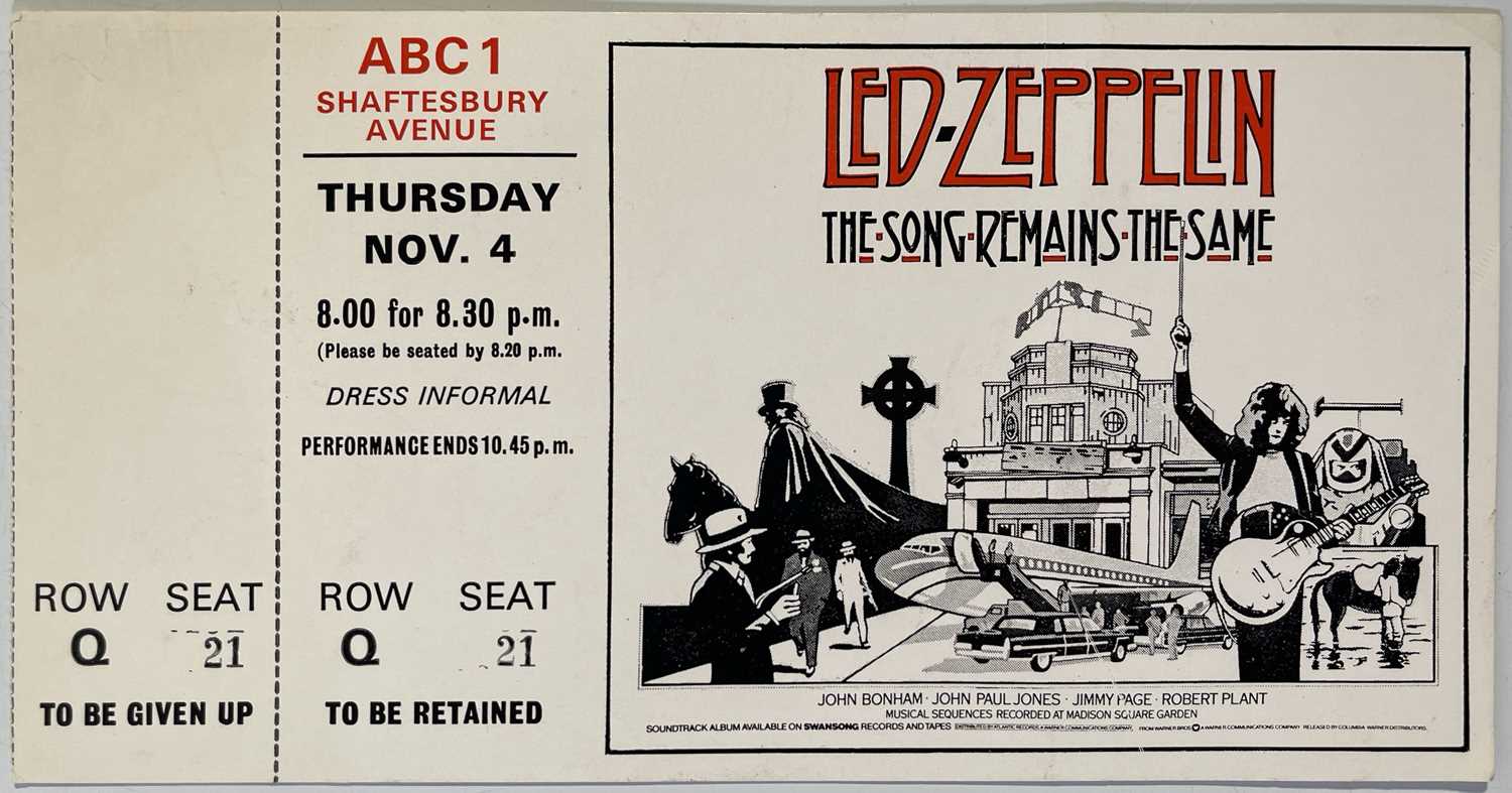 Lot 332 - LED ZEPPELIN - UNUSED INVITE FOR 'SONG REMAINS THE SAME' PREMIERE.
