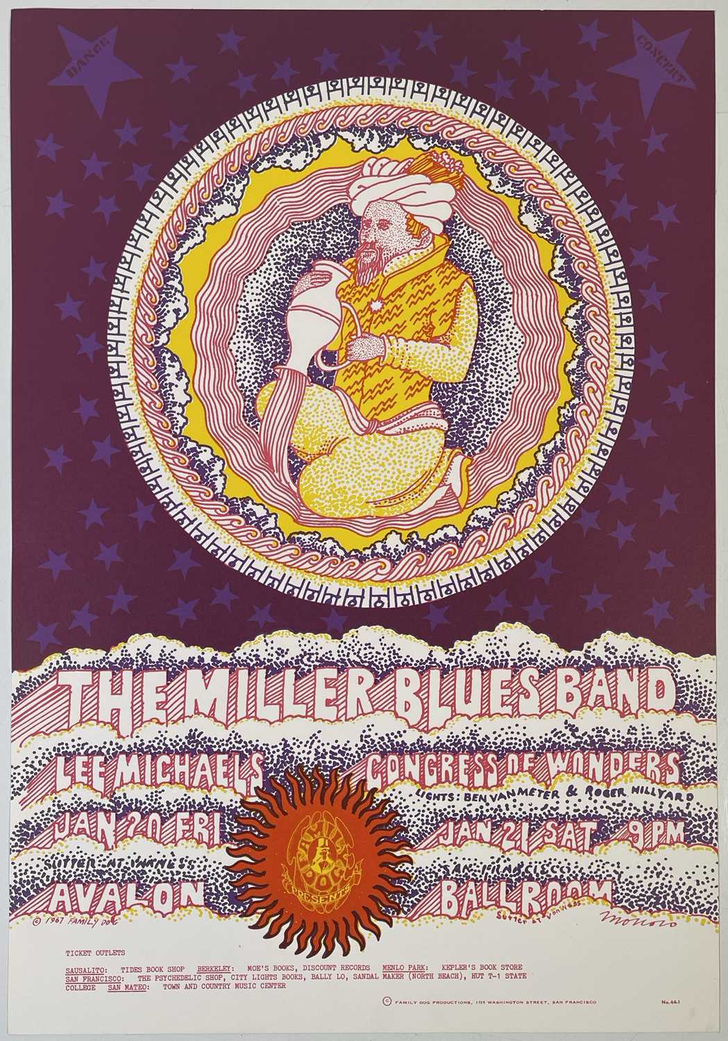 Lot 203 - FD-044 - FAMILY DOG - MILLER BLUES BAND - VICTOR MOSCOSO POSTER.