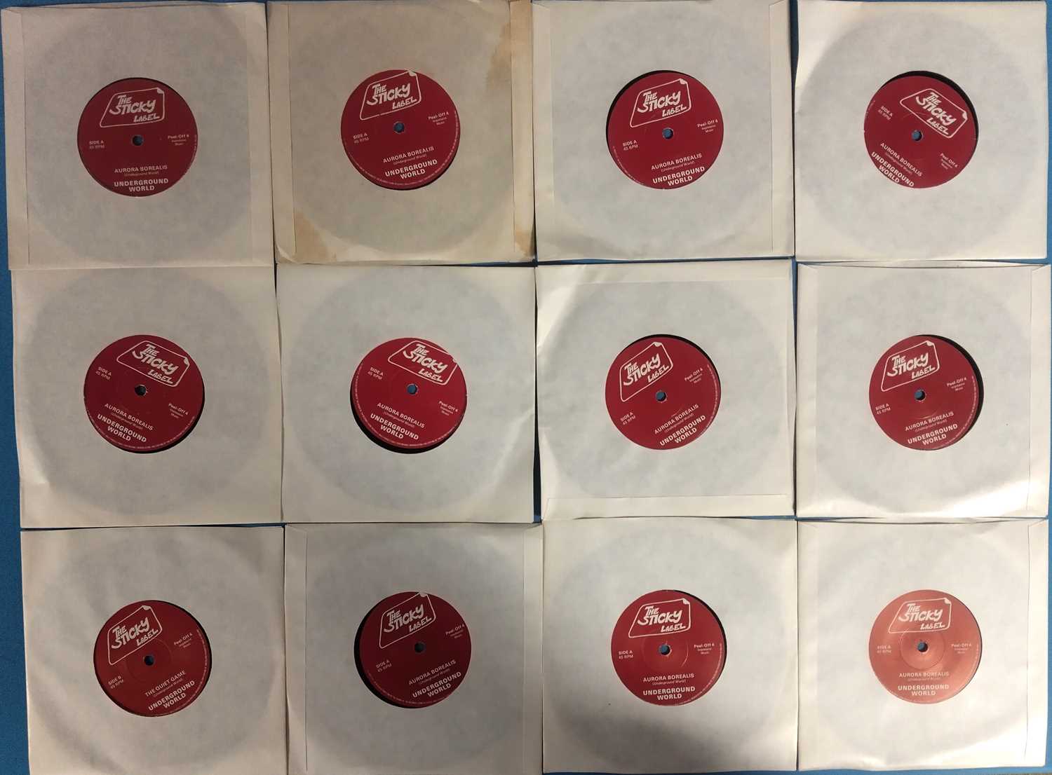 Lot 1111 - UNDERGROUND WORLD - AURORA BOREALIS C/W THE QUIET GAME 7" (PEEL-OFF 4) COLLECTION - 380 COPIES
