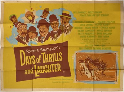 Lot 93 - LAUREL AND HARDY - DAYS OF THRILLS AND LAUGHTER (1963) UK QUAD POSTER AND ROBINSON CRUSOELAND STILLS.