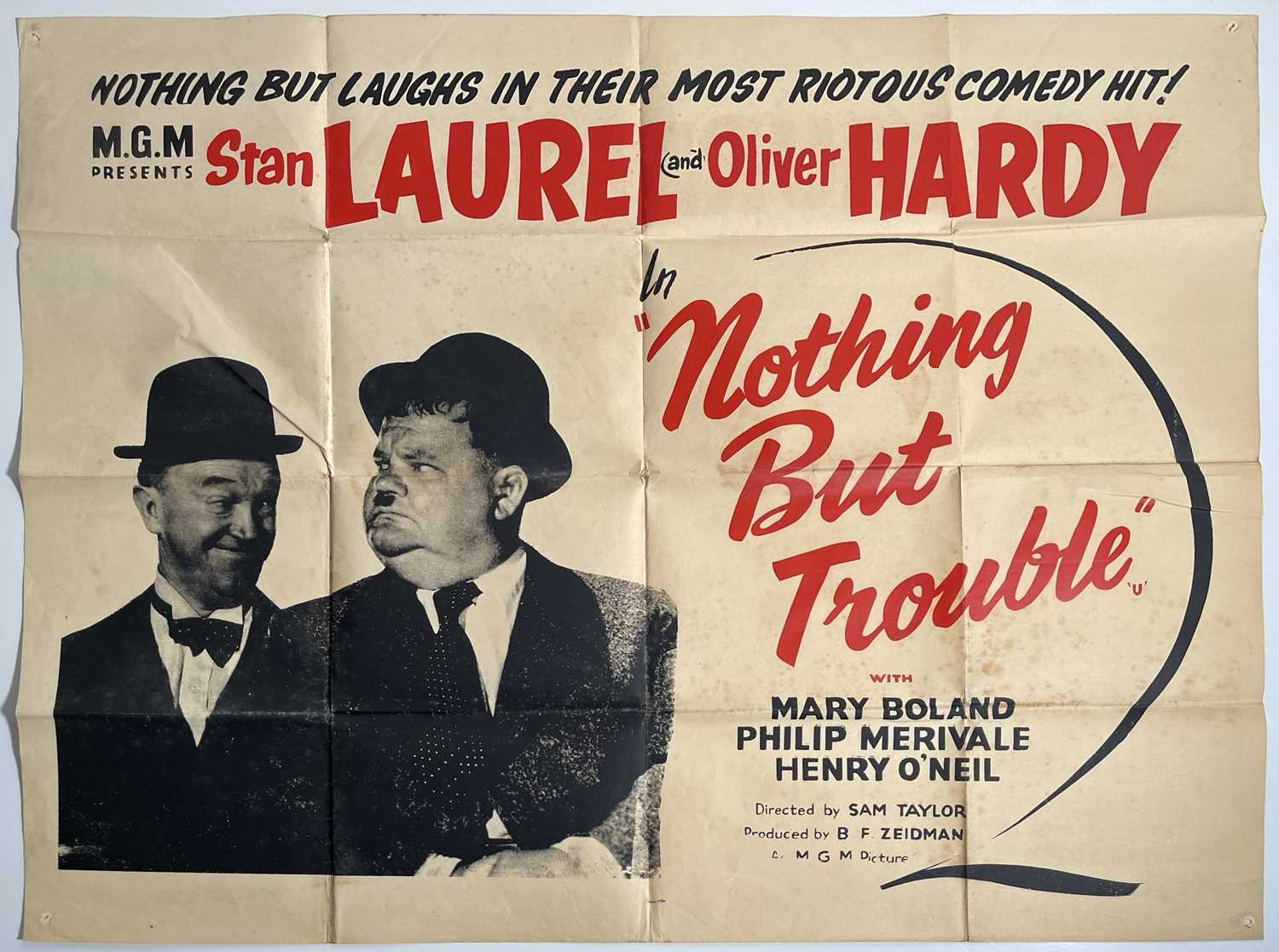 Lot 95 - LAUREL AND HARDY - NOTHING BUT TROUBLE (1944) - UK QUAD POSTER.