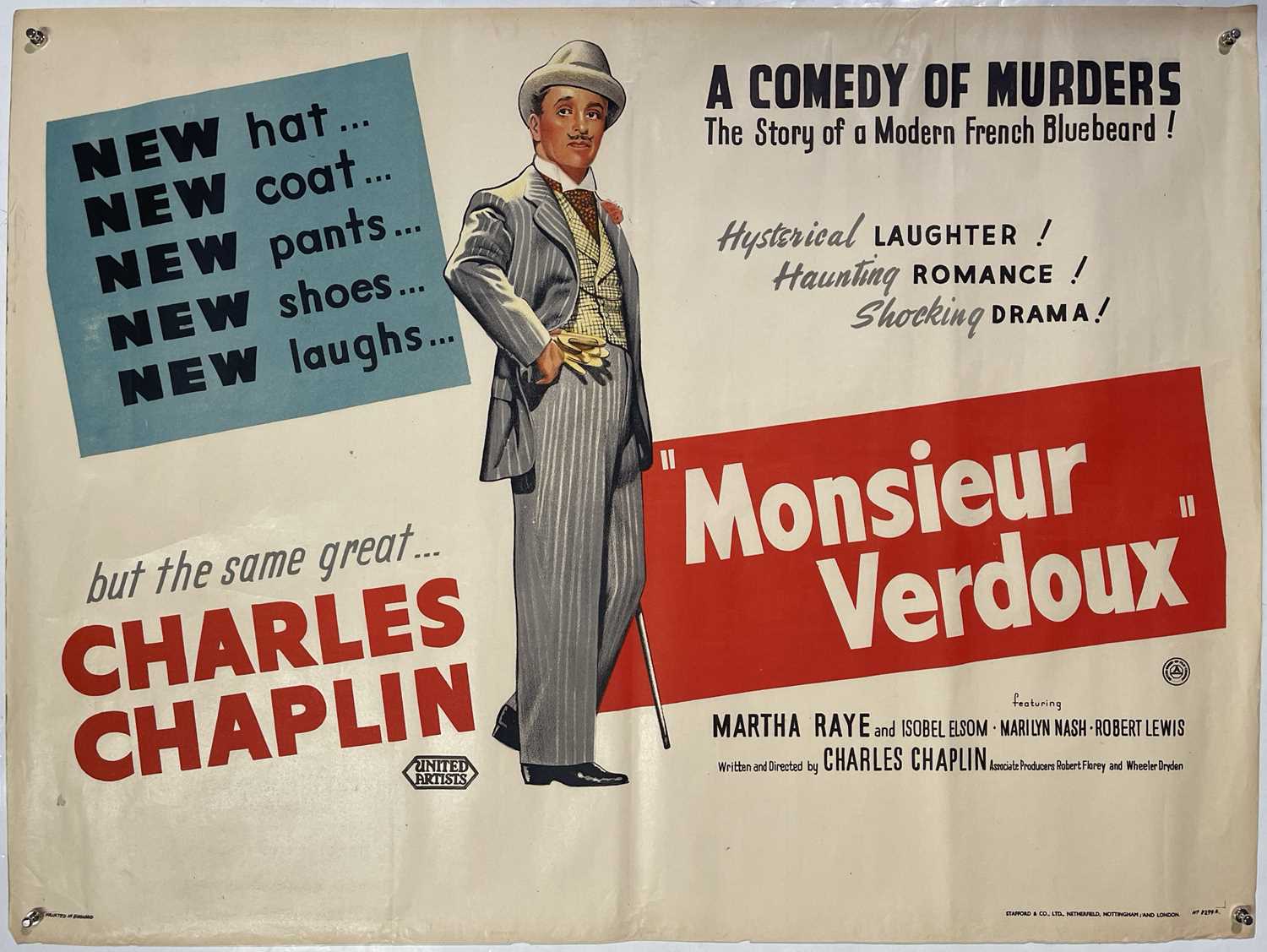 Lot 107 - CHARLIE CHAPLIN - MONSIEUR VERDOUX QUAD POSTER.