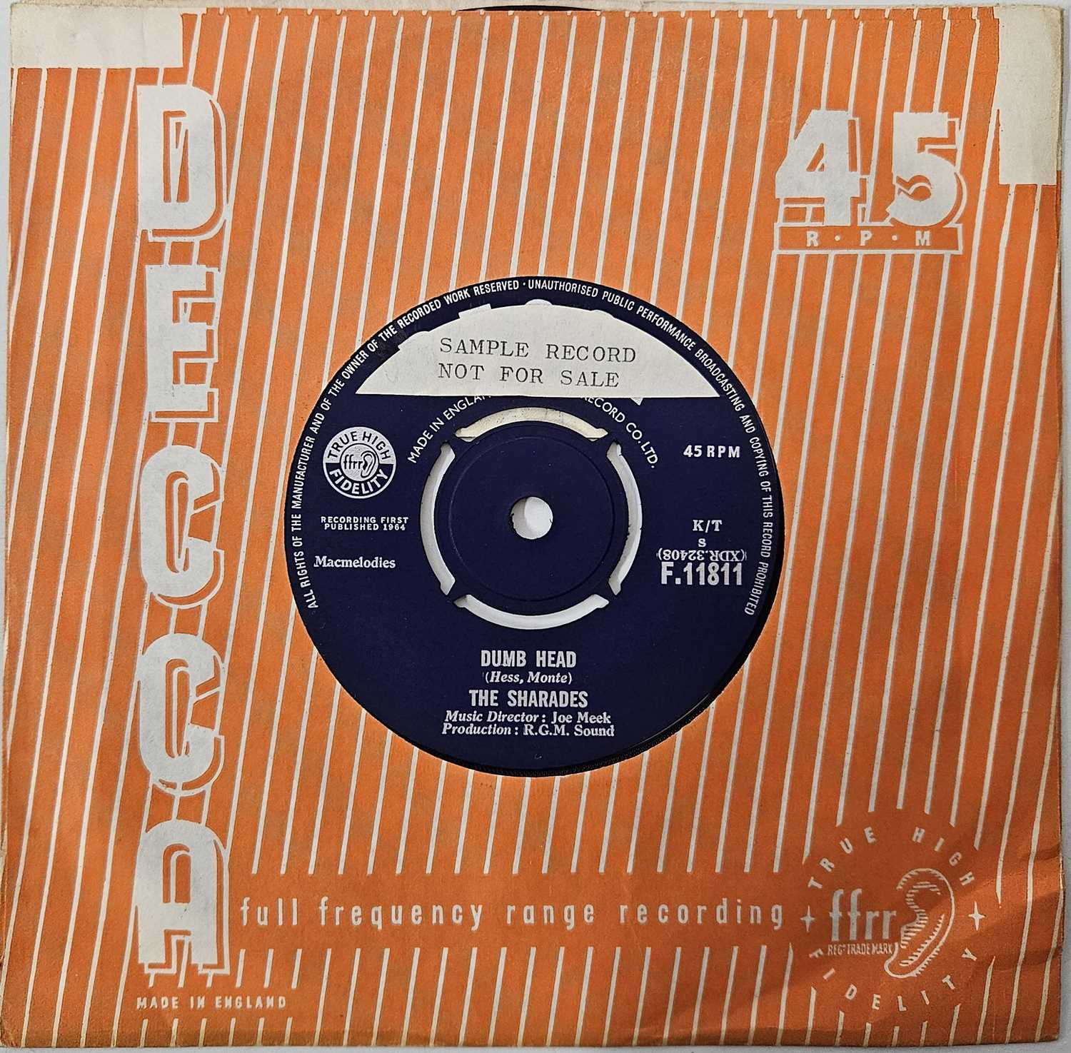 Lot 368 - THE SHARADES - DUMB HEAD/ BOY TROUBLE 7" (UK DECCA FACTORY SAMPLE - F.11811)