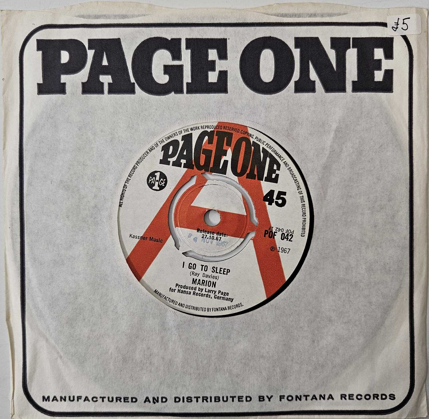 Lot 370 - MARION - I GO TO SLEEP/ ABYSSINIAN SECRET 7" (UK PAGE ONE DEMO - POD 042)
