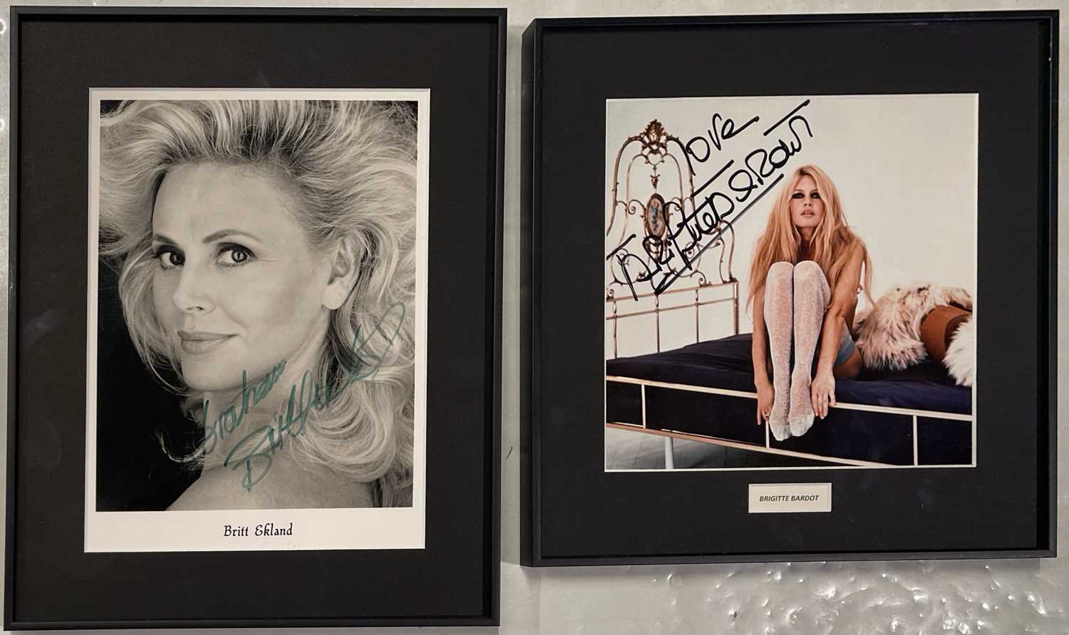 Lot 71 - BRITT EKLAND / BRIGITTE BARDOT - SIGNED, FRAMED DISPLAYS.