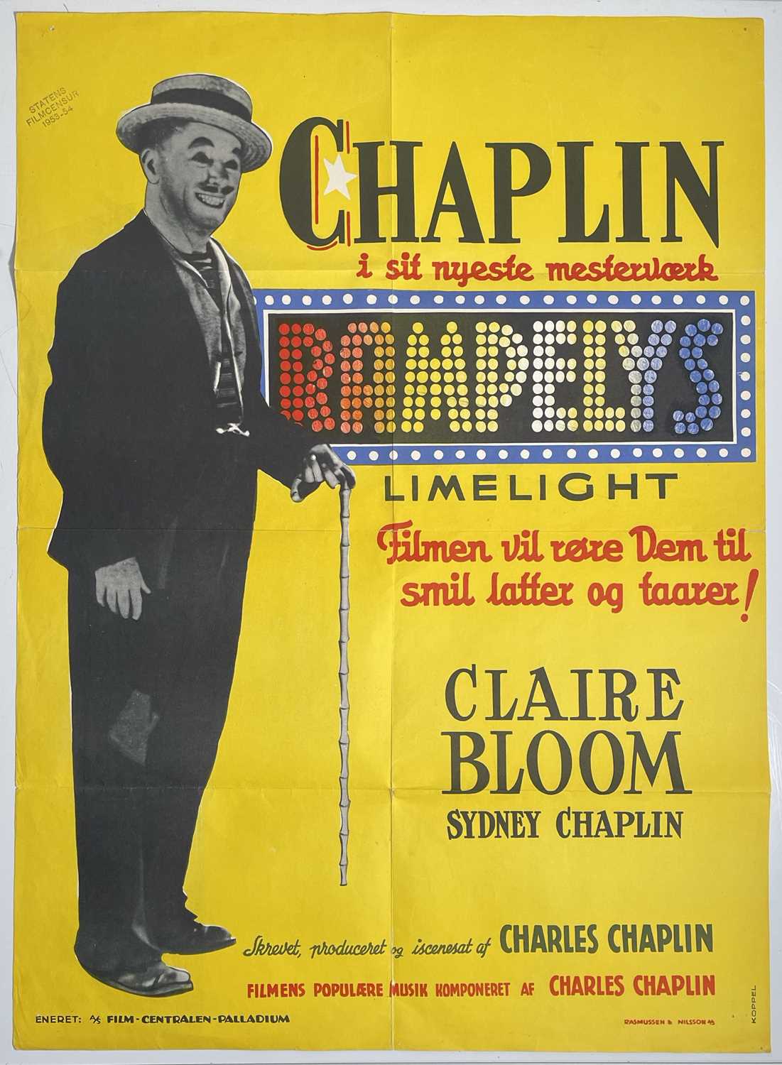 Lot 121 - CHARLIE CHAPLIN - 1953 NORWEGIAN POSTER FOR 'LIMELIGHT'.