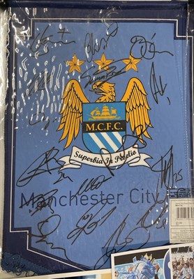 Lot 268 - FOOTBALL MEMORABILIA - MANCHESTER CITY - SIGNED PHOTOGRAPHS AND PENNANTS.