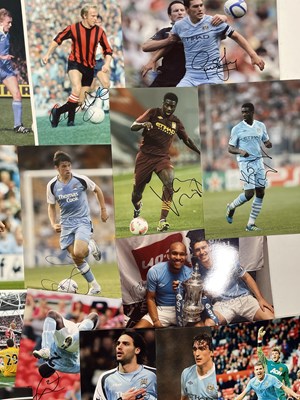 Lot 268 - FOOTBALL MEMORABILIA - MANCHESTER CITY - SIGNED PHOTOGRAPHS AND PENNANTS.